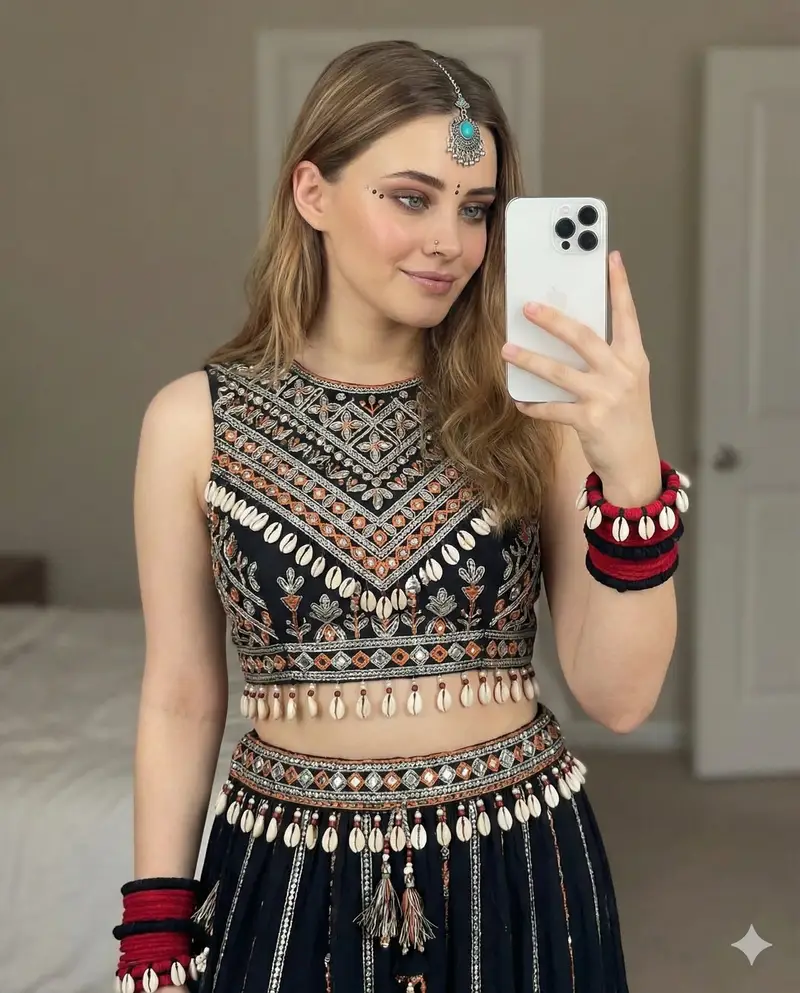 Preview of Bohemian-Indian Fusion Mirror Selfie Prompt