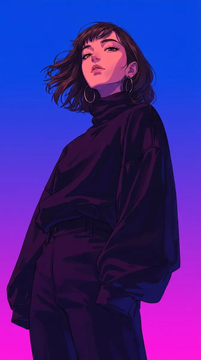 Preview of Retro-Modern Neon Anime Painting
