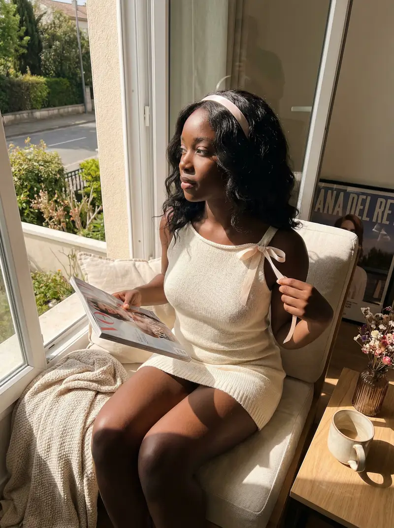پیش‌نمایش Sun-Kissed Coquette Candid Portrait Prompt (Black Woman)