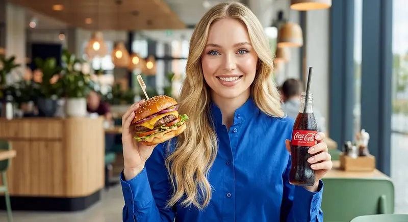 پیش‌نمایش Woman enjoying fast food commercial portrait