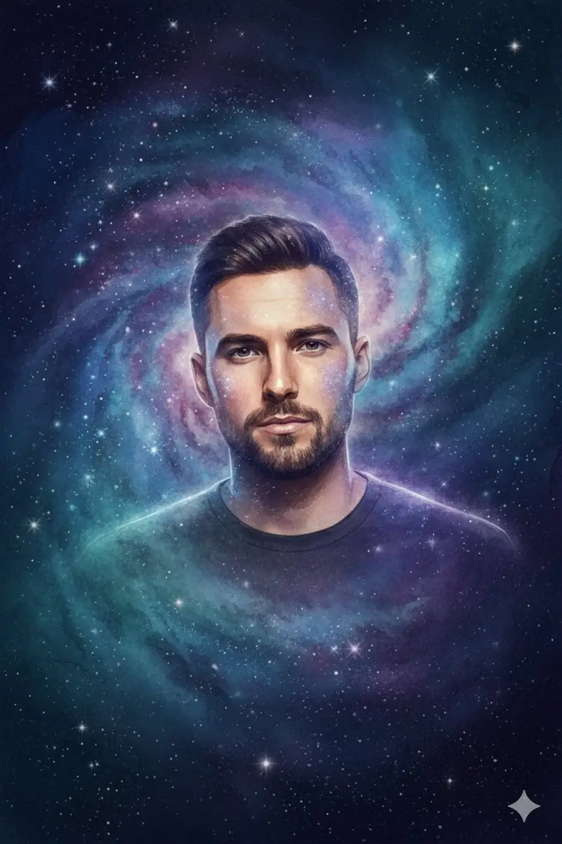 Preview of Cosmic Galaxy Watercolor Portrait (Identity Preservation)