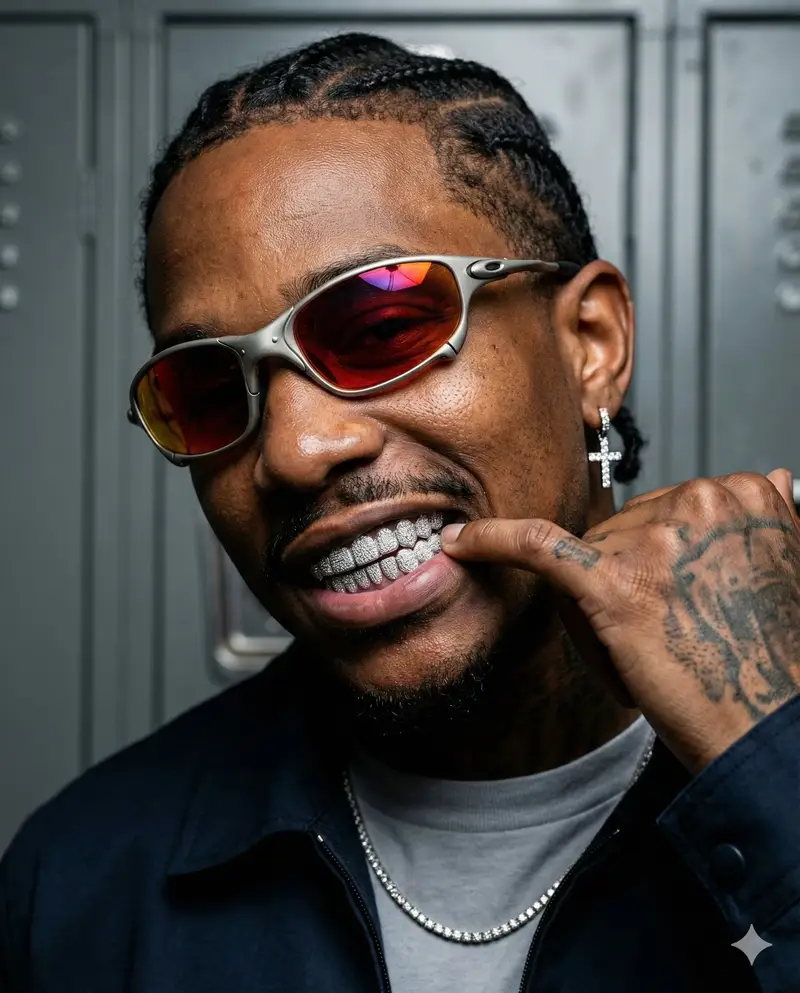 پیش‌نمایش High-Contrast Sports Editorial Portrait with Grillz and Oakley