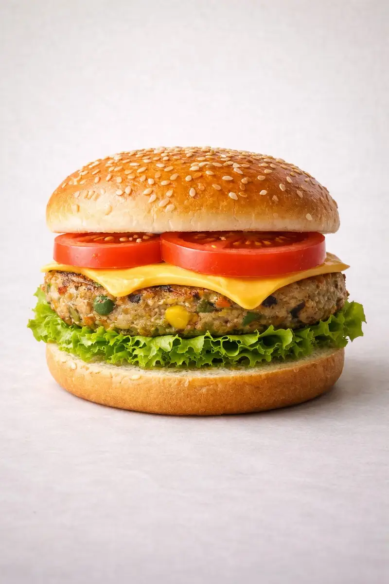 پیش‌نمایش Ultra-realistic Commercial Veg Burger Photography and Exploded View