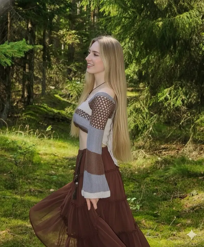 Preview of Boho Editorial Portrait in Pine Forest