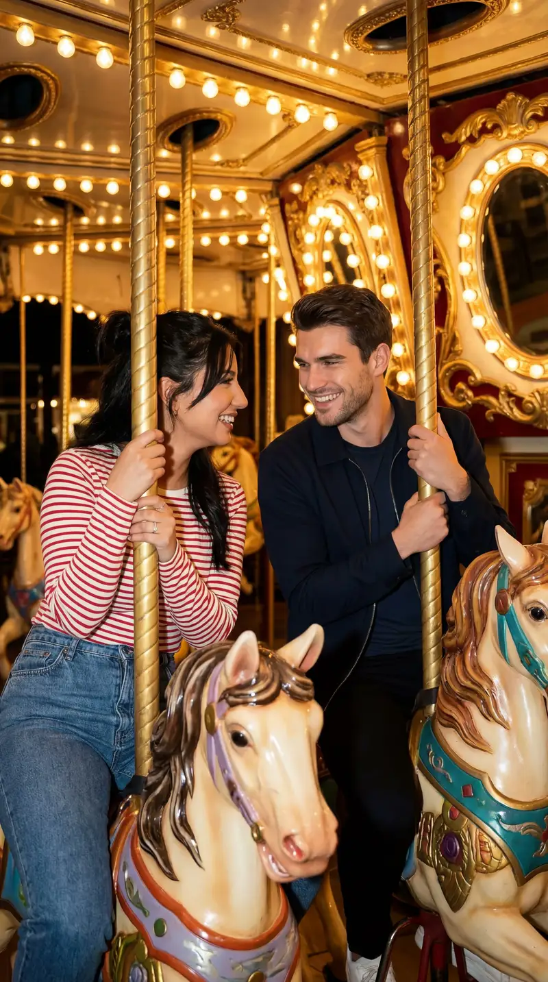 Preview of Cinematic Romcom Scene on a Carousel with Identity Lock