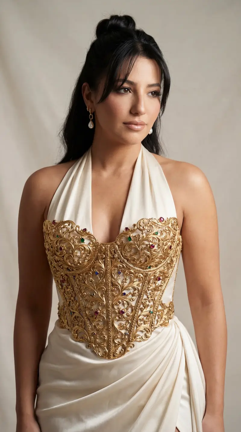 Preview of Couture Gown with Sculptural Gold Corset Editorial