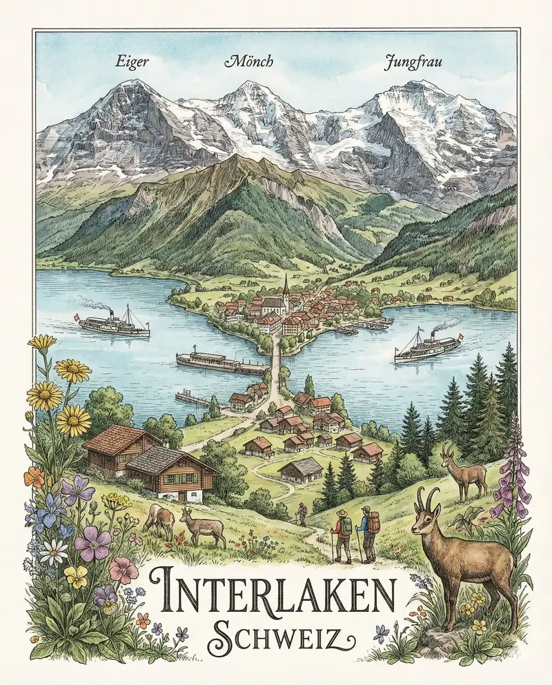 Preview of Geographically Accurate Precision Illustration of Interlaken, Switzerland
