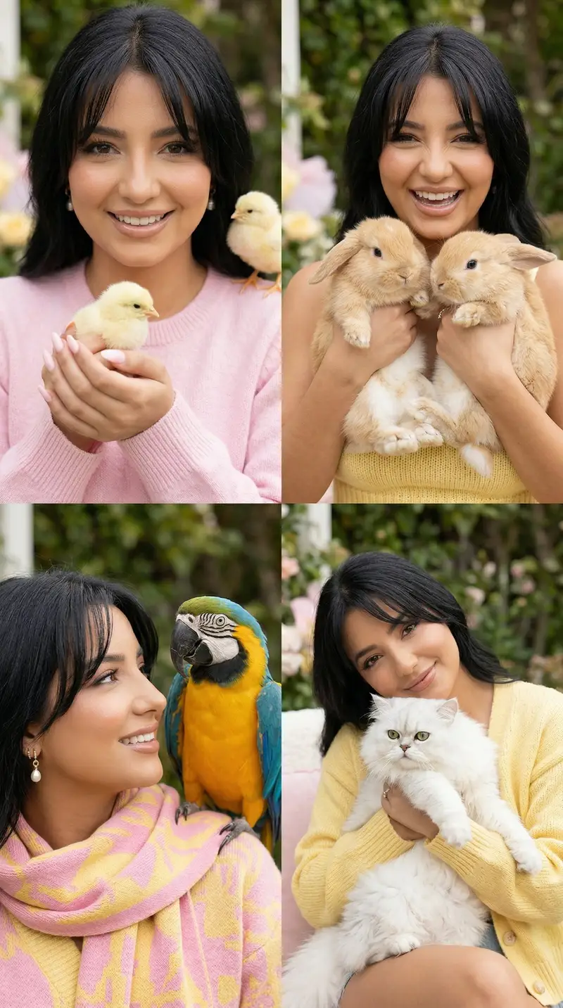 Preview of 2x2 Grid Cute Animal Fashion Editorial Prompt