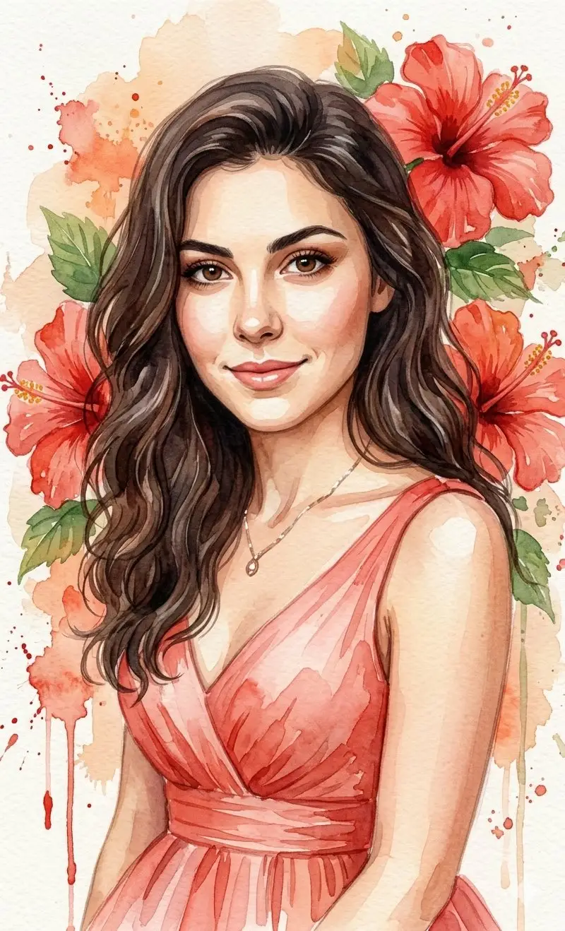 Preview of Watercolor Portrait with Hibiscus Prompt