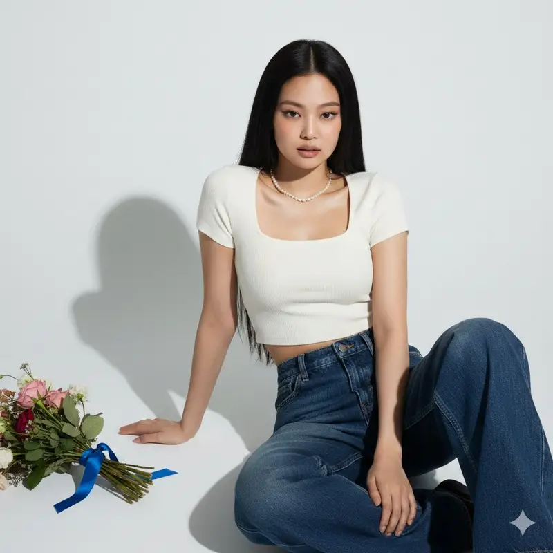 Preview of Hyper-realistic portrait of Jennie Kim in a minimalist studio setting
