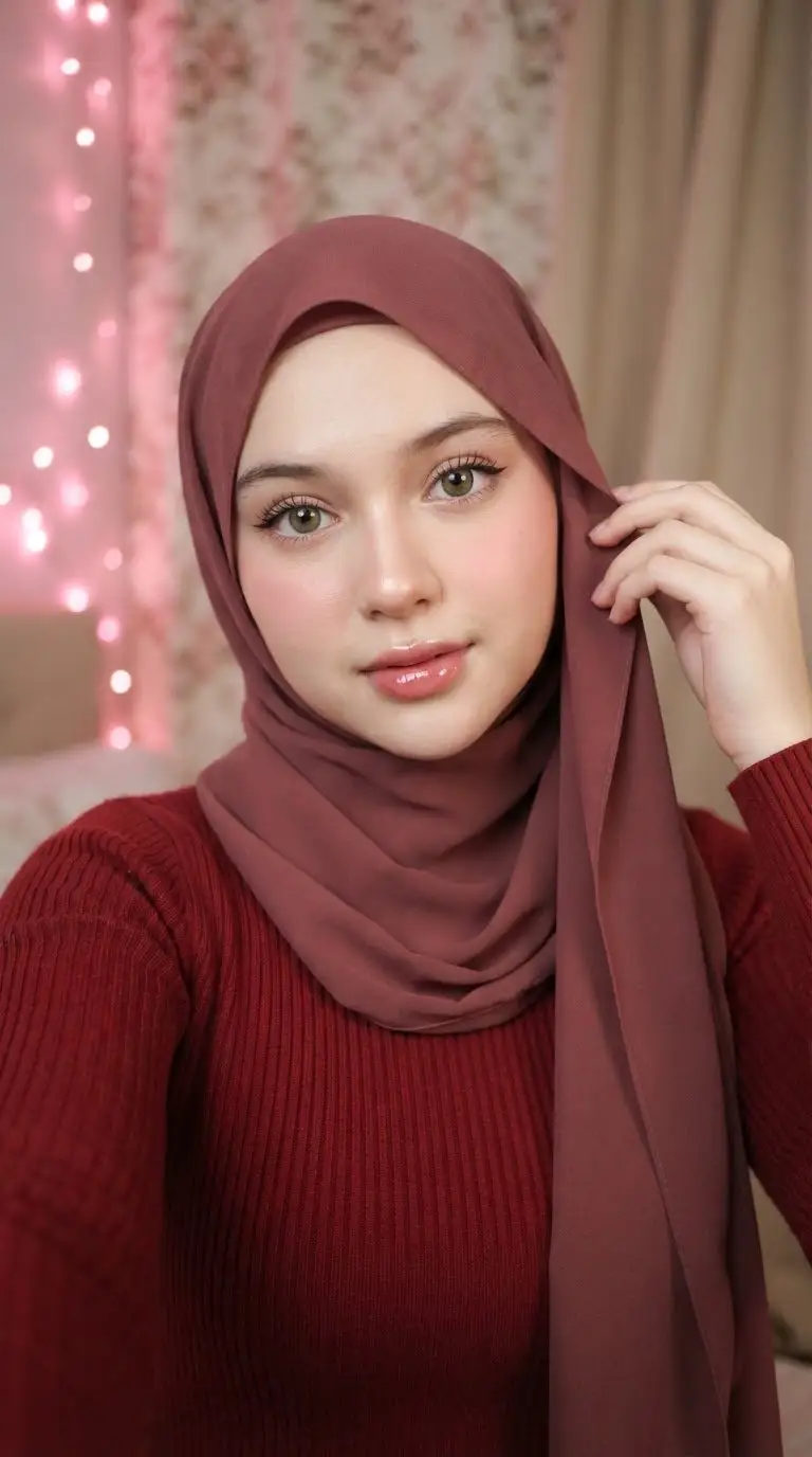 Preview of Muted Maroon Hijab Selfie