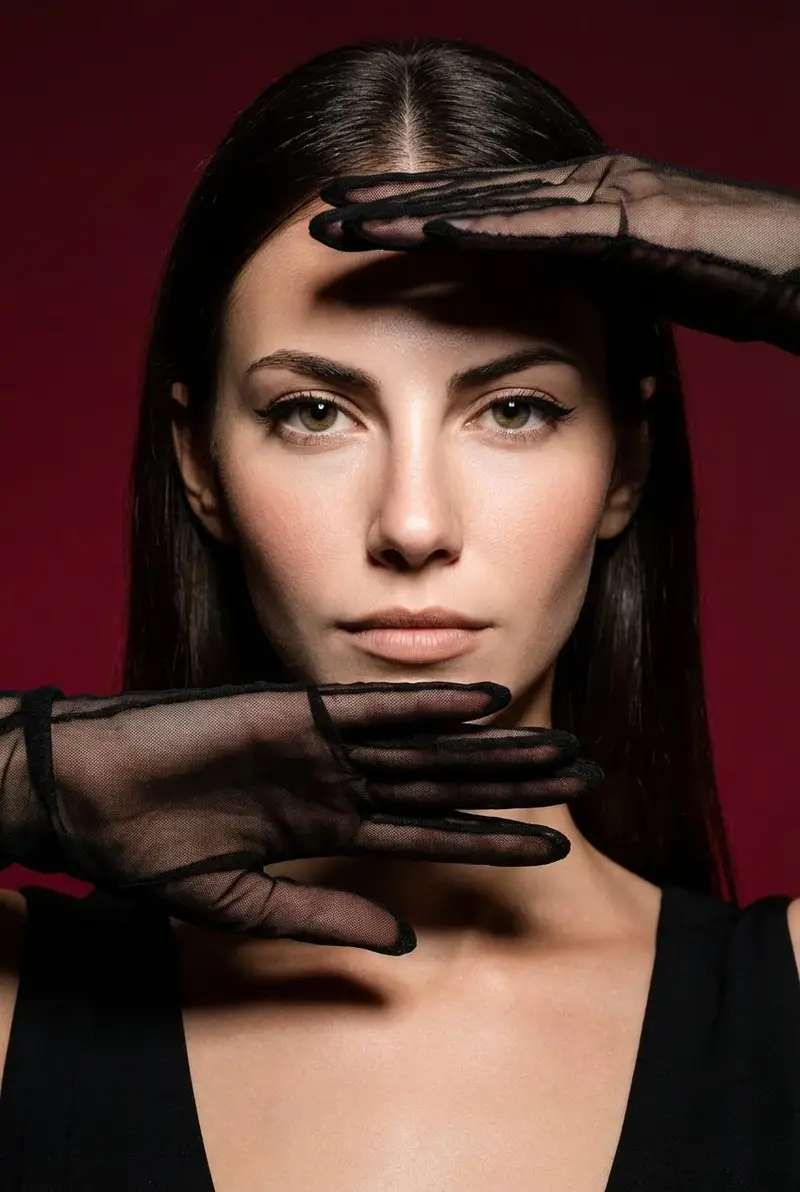 Preview of High-Fashion Editorial Portrait with Dramatic Hand Pose