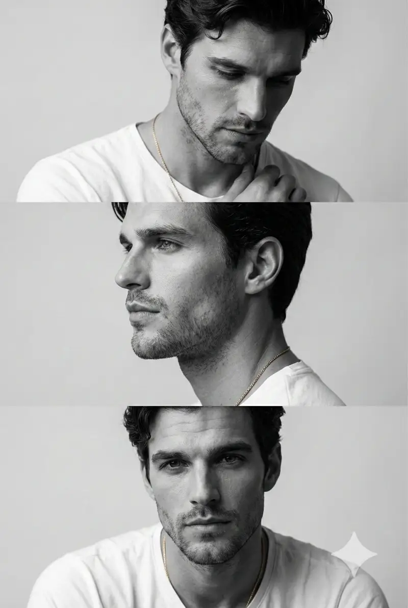 Preview of Monochrome Fashion Editorial Triptych of Young Man