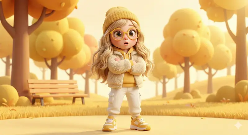 Preview of Pixar-style 3D character of a cheerful girl in yellow