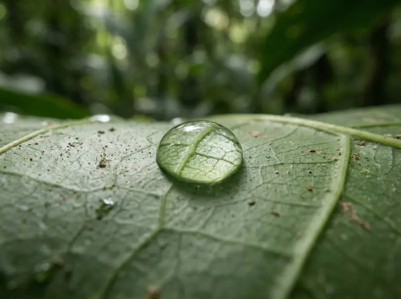 پیش‌نمایش Scientific Macro Documentary Photography Prompt for Water Droplet on Leaf