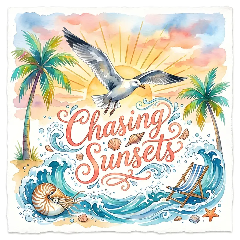 Preview of Chasing Sunsets Seagull Watercolor