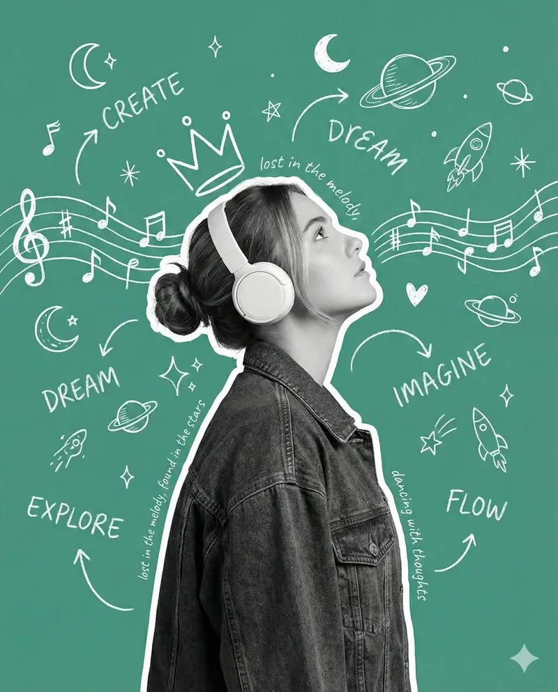 Preview of Creative Poster with Cutout Portrait and Chalkboard Doodles
