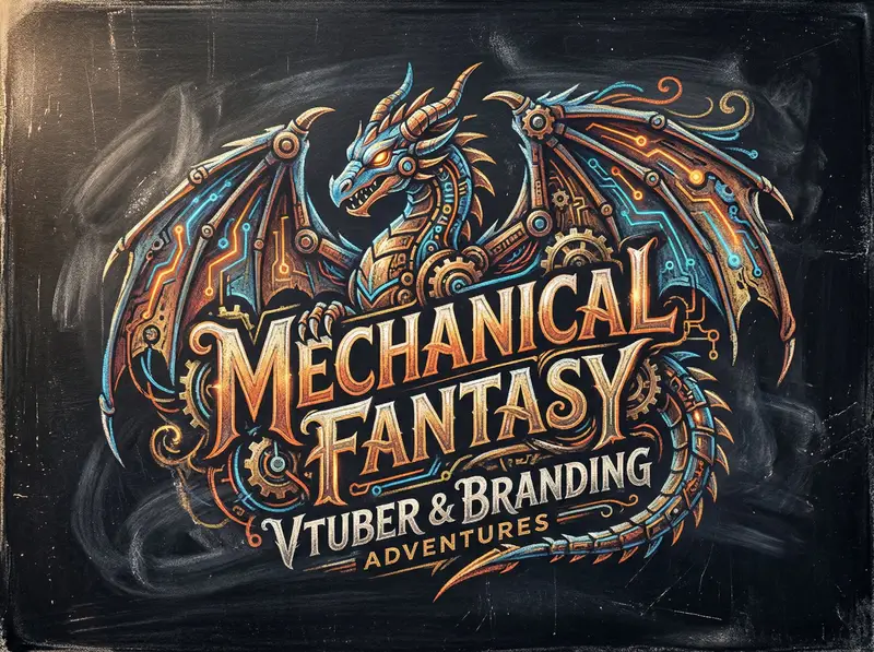 Preview of Chalk-Art Fantasy Logo with Mechanical Dragons