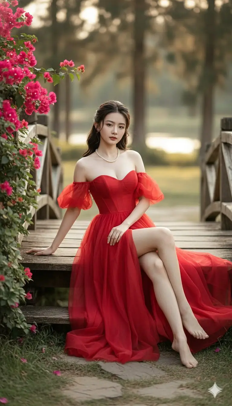 Preview of Cinematic Fine-Art Portrait of a Woman in a Red Gala Dress