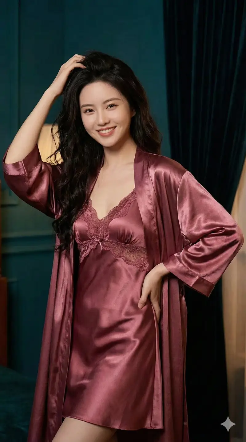 Preview of Romantic Silk Nightwear Portrait Prompt