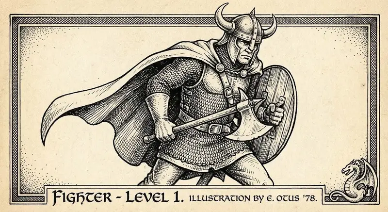 Preview of Vintage Black and White RPG Rulebook Illustration