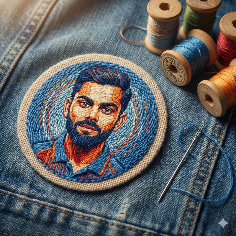 Preview of Embroidered Portrait Patch Macro Photography Prompt