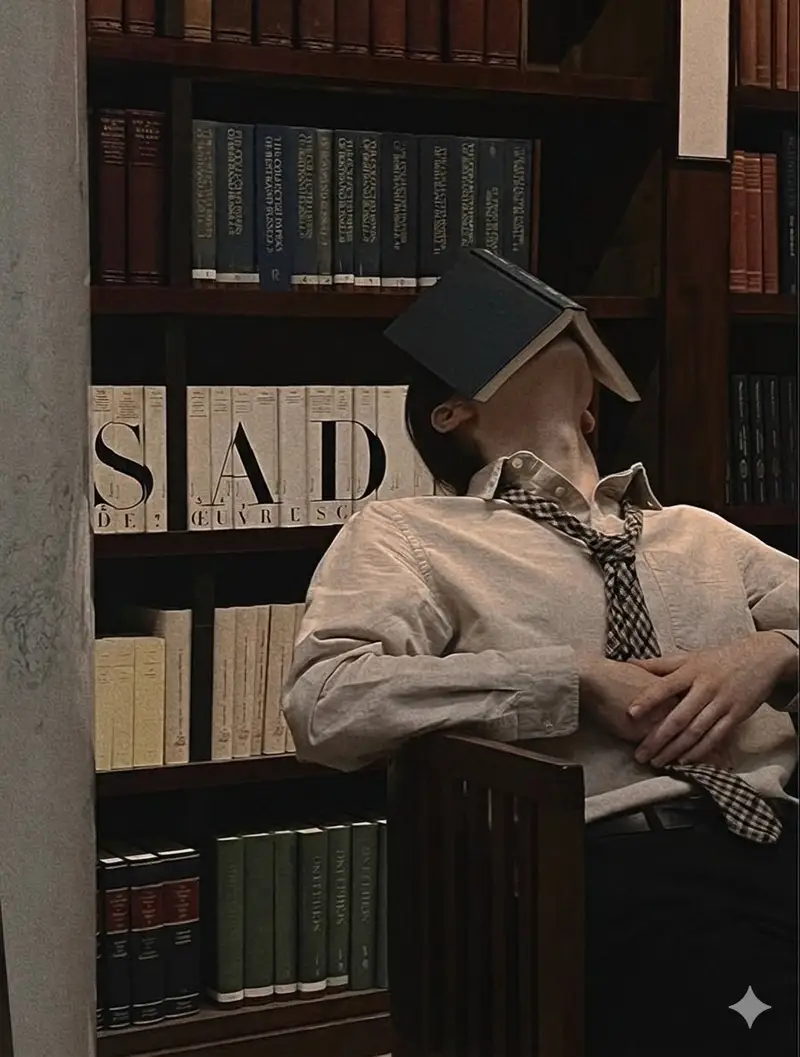 Preview of Introspective Indoor Portrait with Book Covering Face Prompt