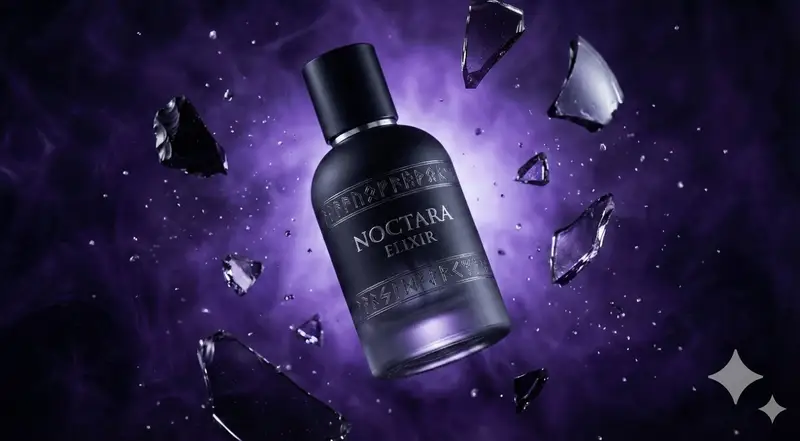 Preview of Matte Black Elixir Bottle with Purple Smoke Background