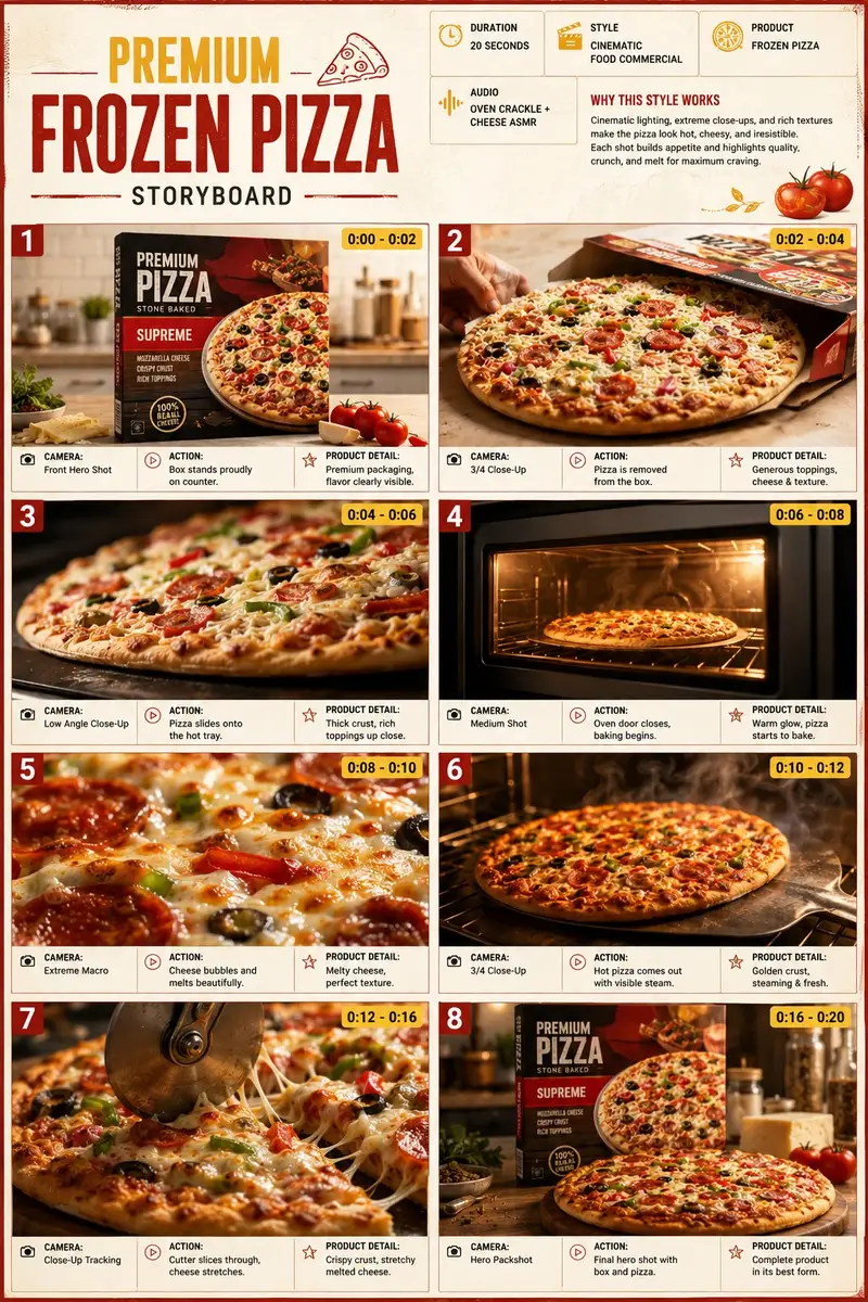 پیش‌نمایش Frozen Pizza Commercial Storyboard