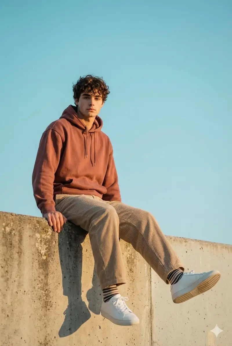 Preview of Cinematic Outdoor Portrait in Streetwear at Golden Hour