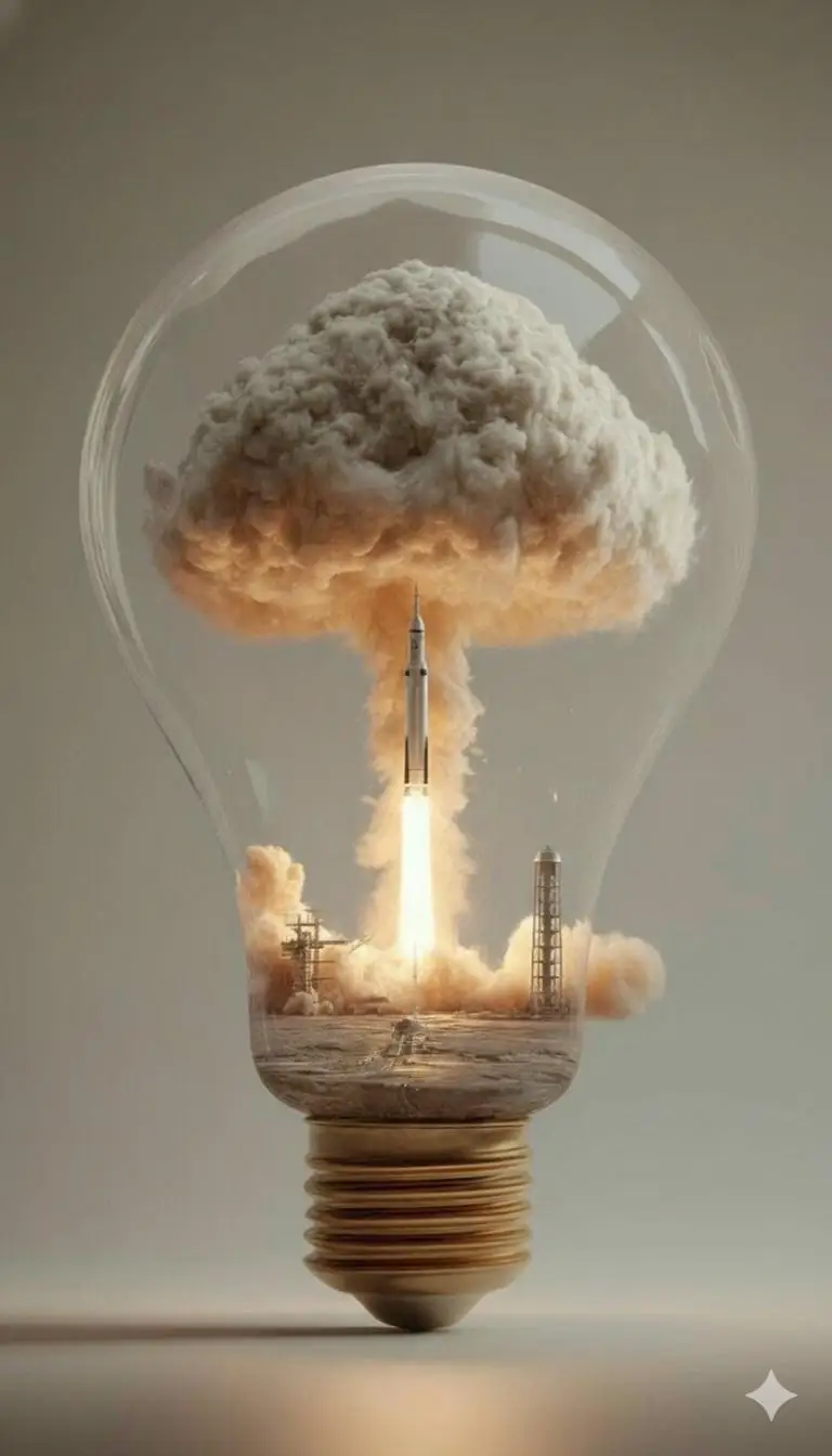 Preview of Surreal Rocket Launch in a Lightbulb