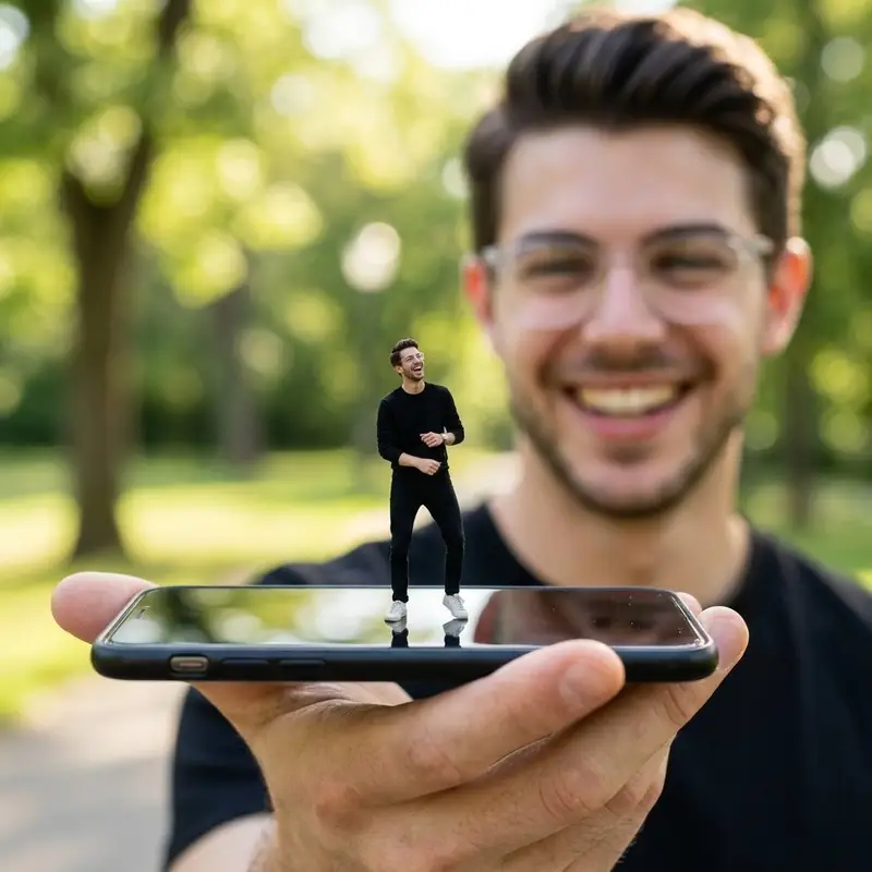Preview of Forced Perspective Miniature Self on Smartphone Screen