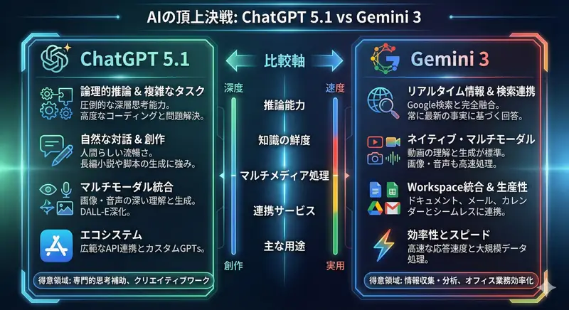 پیش‌نمایش اینفوگرافیک مقایسهٔ ChatGPT 5.1 و Gemini 3