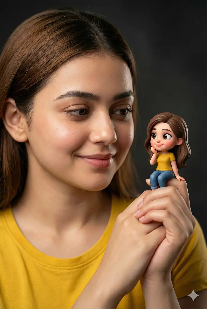Preview of Woman Holding Miniature Figurine Portrait Prompt