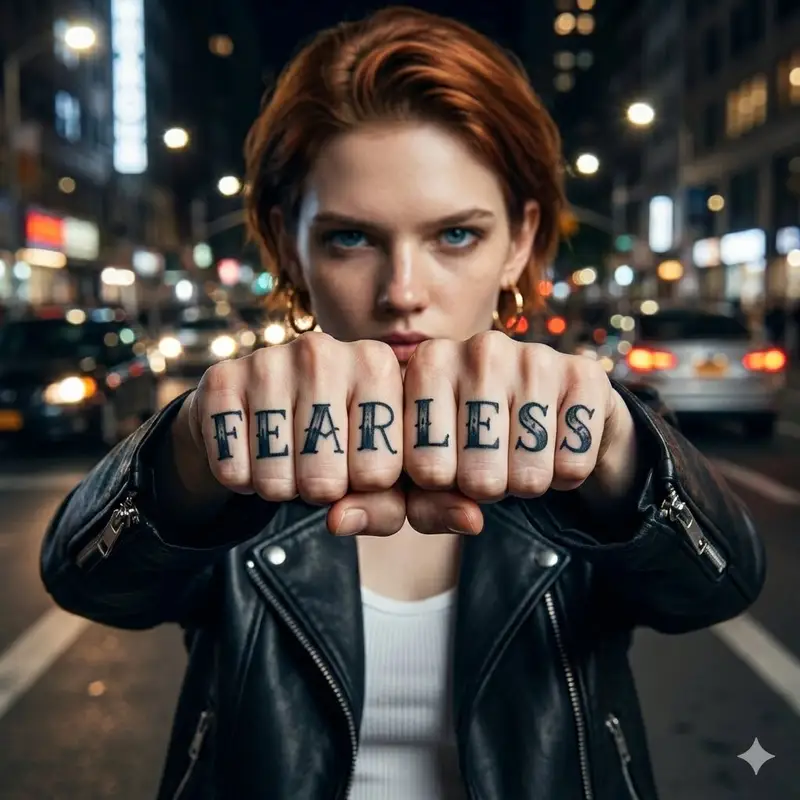Preview of Hyper-realistic Portrait with Knuckle Tattoos