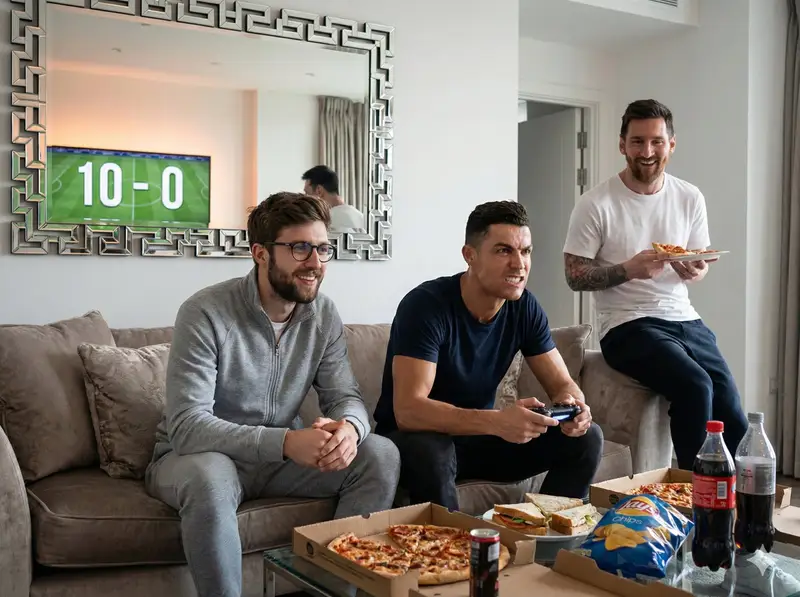 Preview of Hyper-Realistic Cinematic Scene of Ronaldo Losing a Video Game to Subject