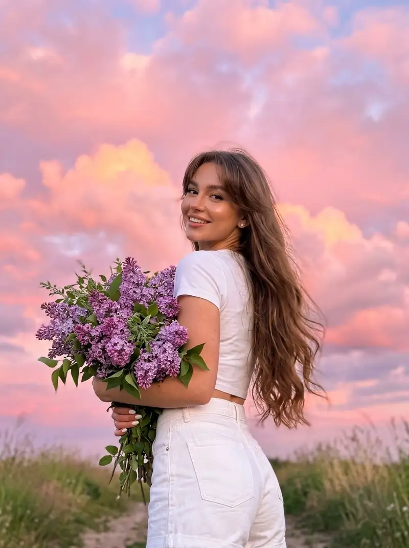 Preview of Lilac Bouquet Sunset Aesthetic
