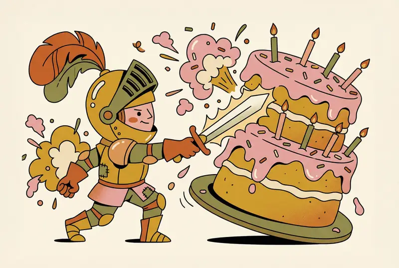 پیش‌نمایش Tiny Medieval Knight vs. Towering Pink Birthday Cake