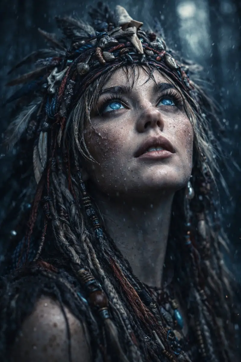 Preview of Ultra-Realistic Cinematic Close-up of Tribal Warrior Woman