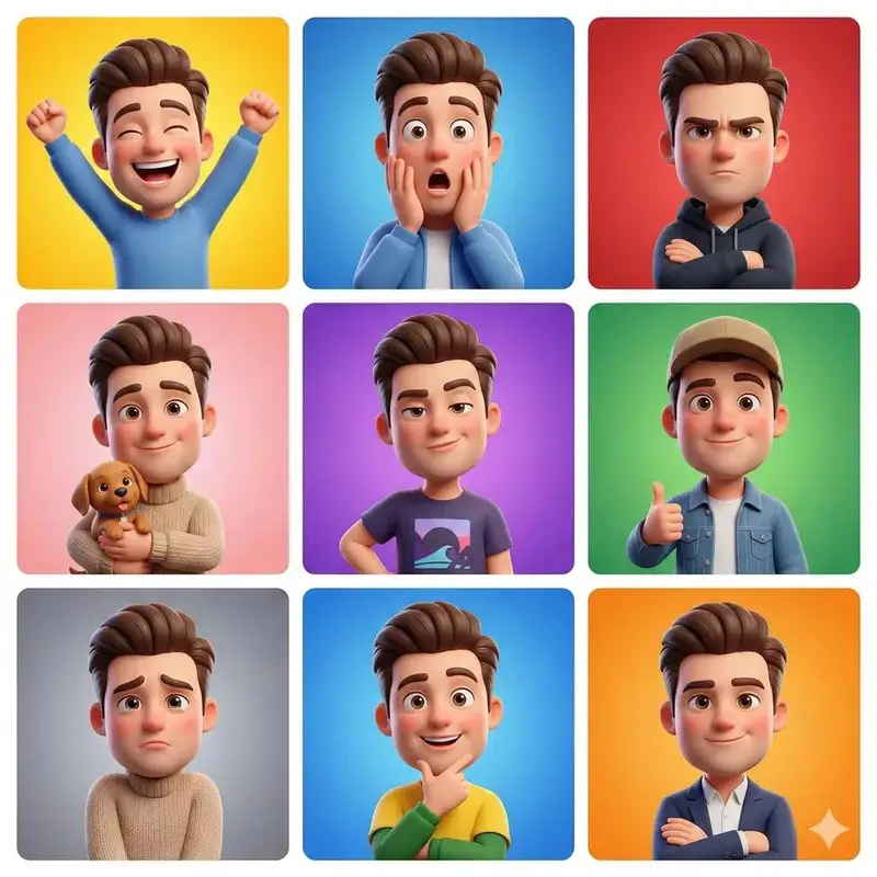 Preview of 3D Cartoon Avatar Character Grid Prompt (Pixar Style)