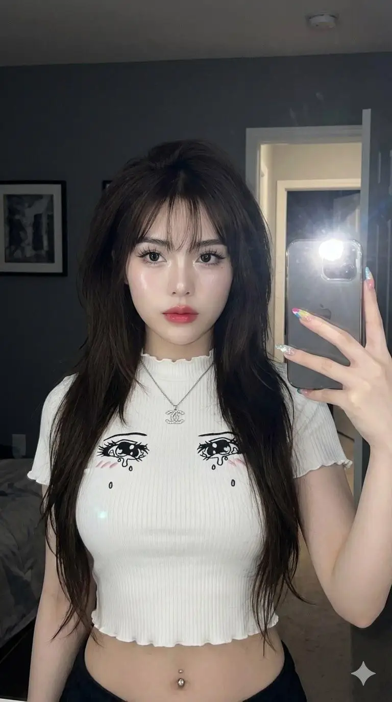 Preview of Realistic Asian Woman Selfie with Phone Flash (3 Variations)