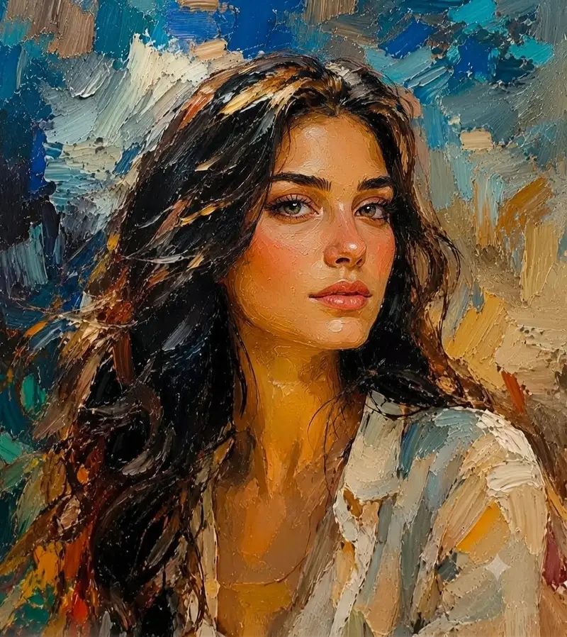 پیش‌نمایش Textured Impasto Oil Portrait