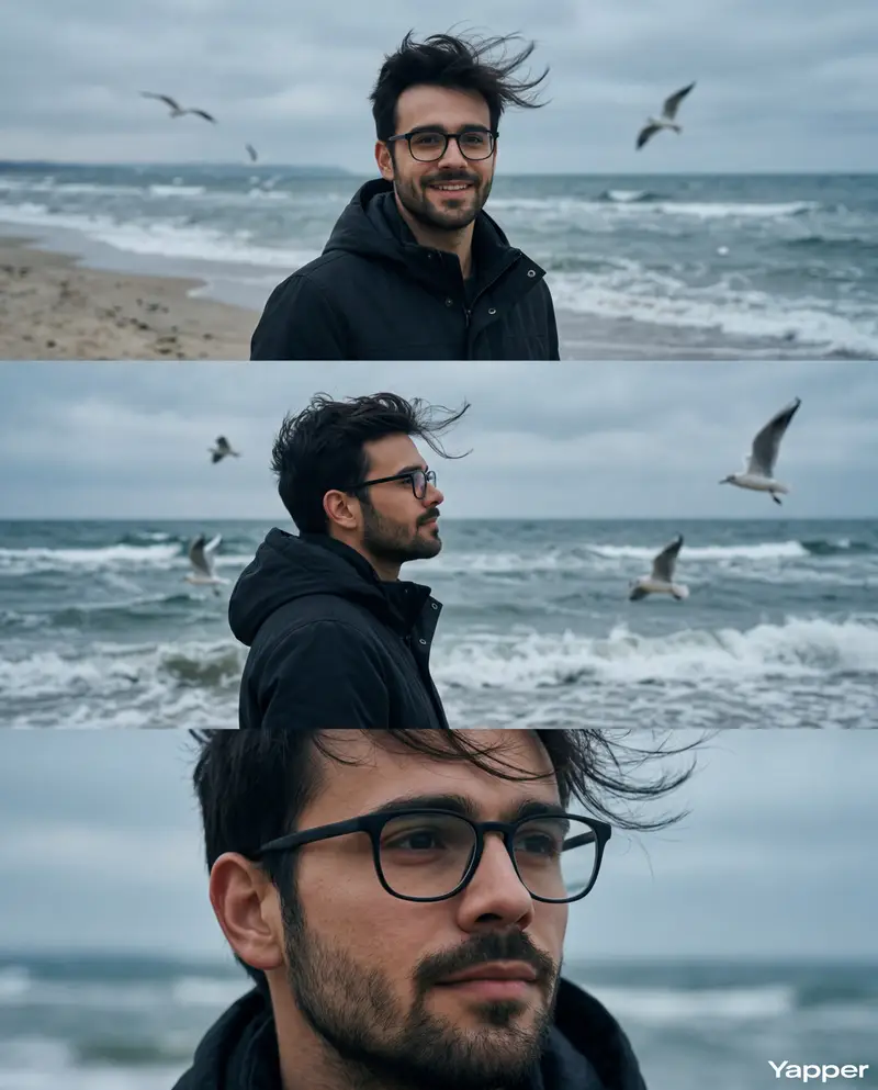 Preview of Cinematic Seaside Triptych Portrait Prompt