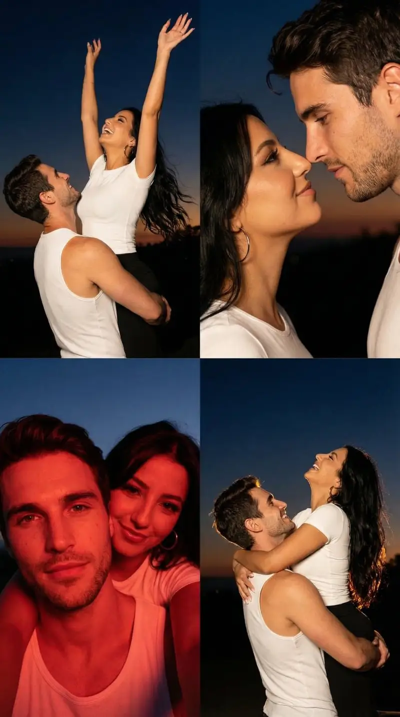 پیش‌نمایش 2x2 Grid Cinematic Night Couple Portrait with Identity Lock