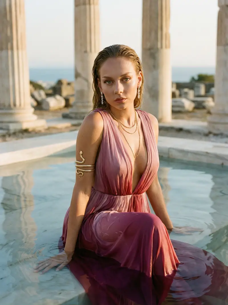 Preview of Ester Expósito High-Fashion Editorial in Greek Ruins