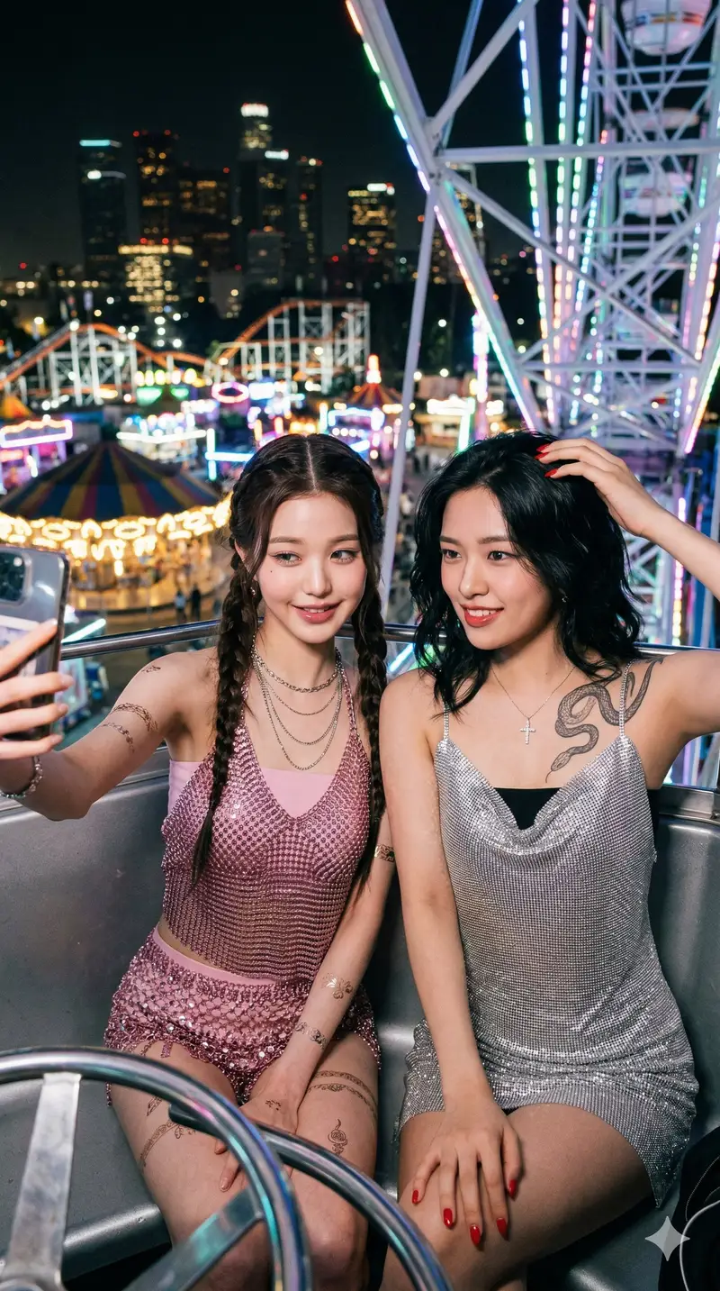 Preview of Photorealistic Night Selfie on a Ferris Wheel