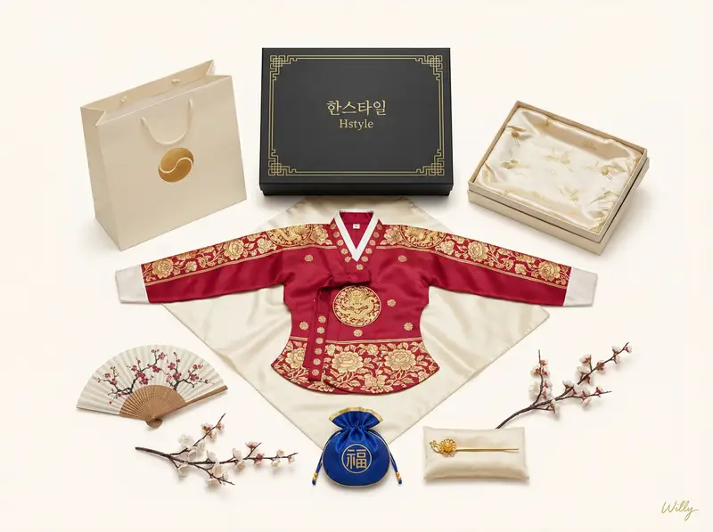 Preview of Luxury Korean Hanbok Product Mockup (Symmetrical Flat Lay)