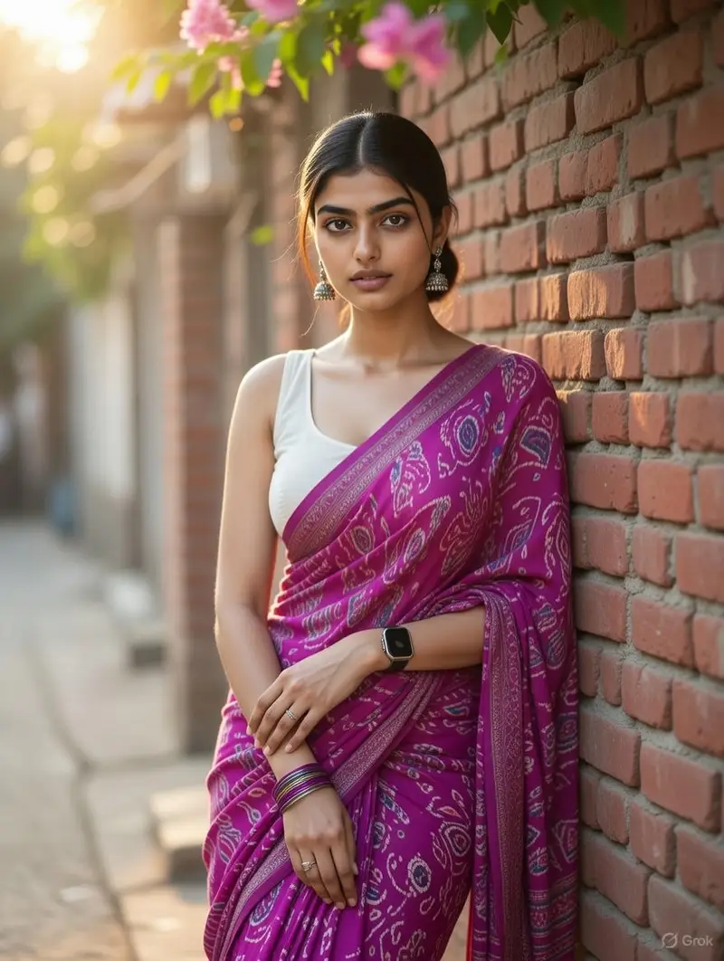 Preview of Grok Identity Lock Prompt for Saree Portrait