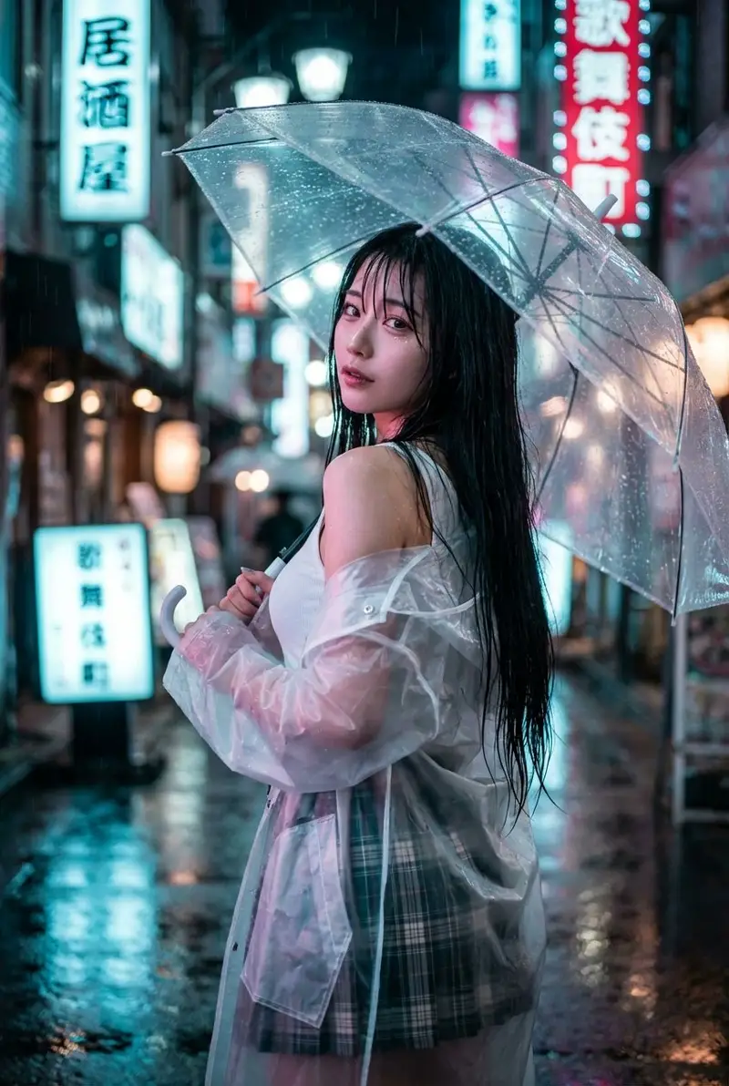 پیش‌نمایش Cyberpunk J-Pop Neon-Noir Street Portrait