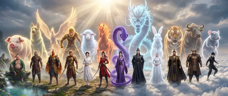Preview of Epic Chinese Fantasy Zodiac Deities Prompt (12 Characters)